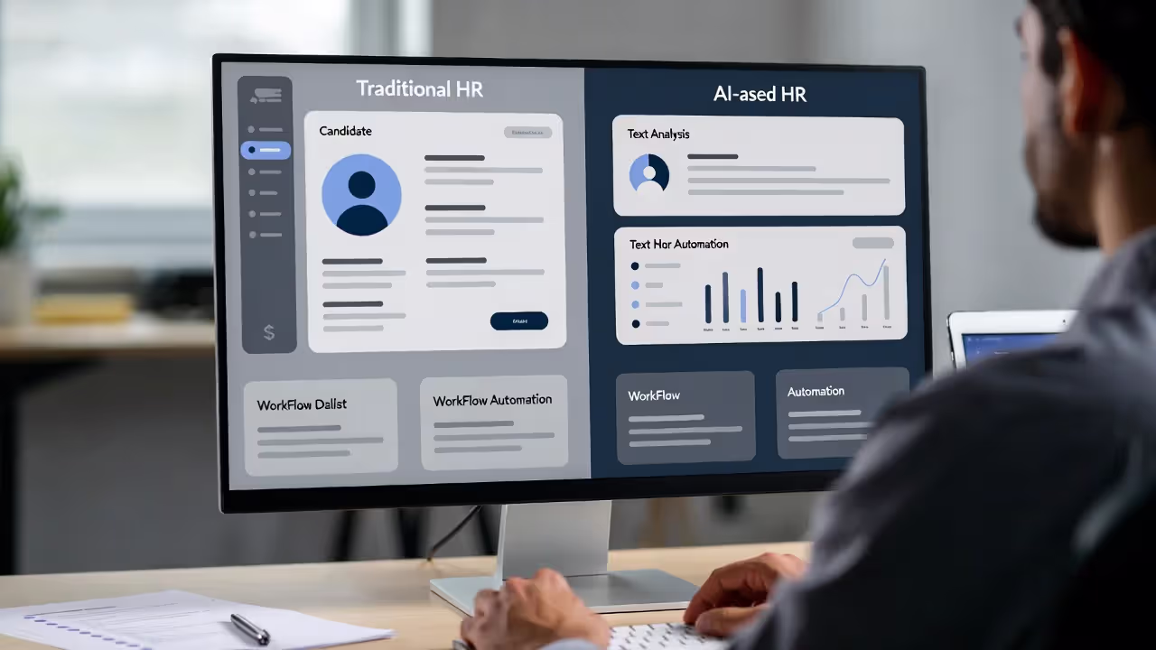 HR specialist comparing traditional HR software and AI-based tools