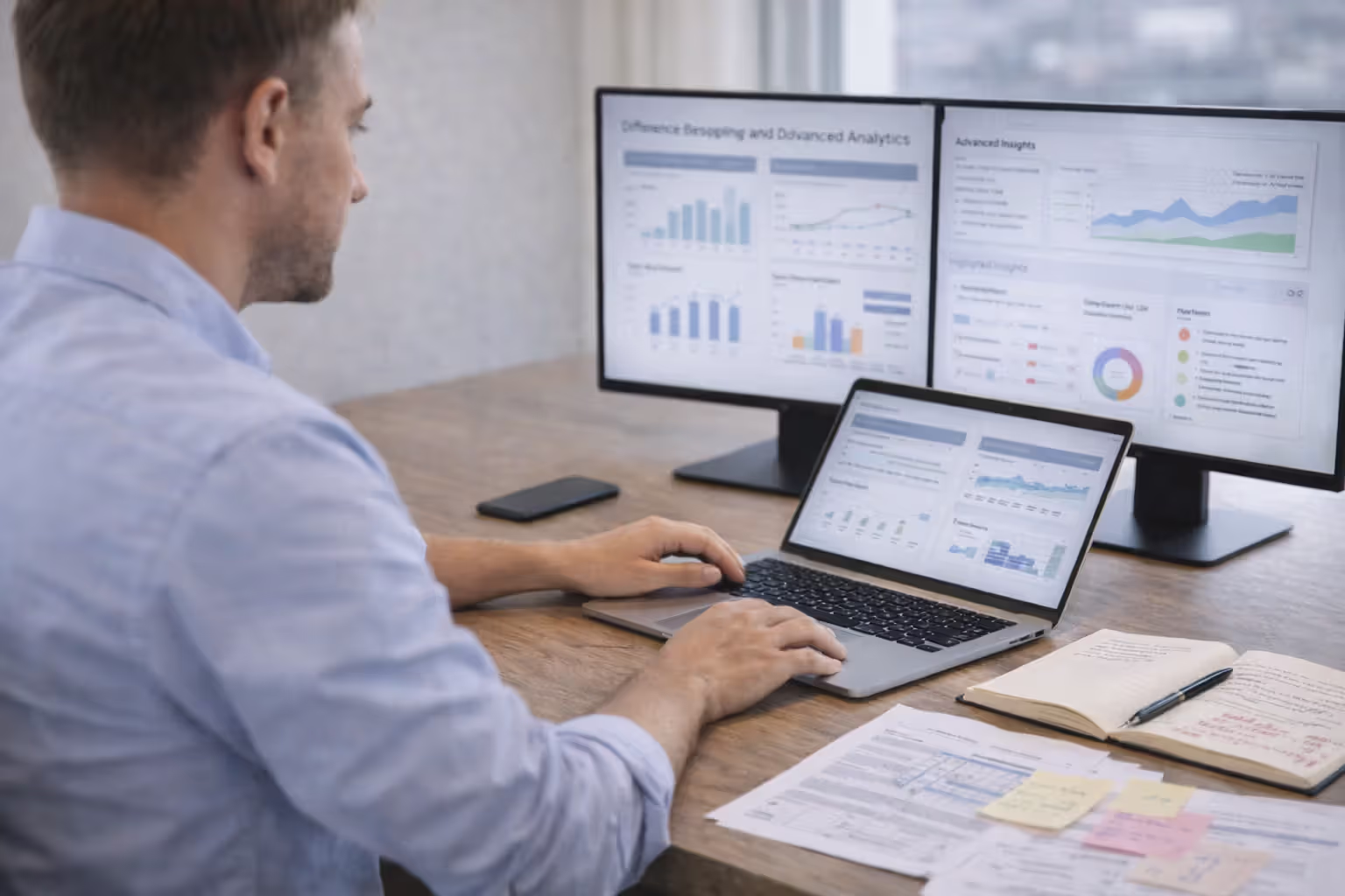 HR specialist comparing reporting metrics and deeper workforce analytics