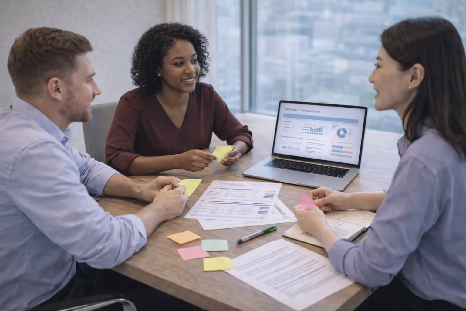 HR team reviewing employee feedback to define an employer value proposition