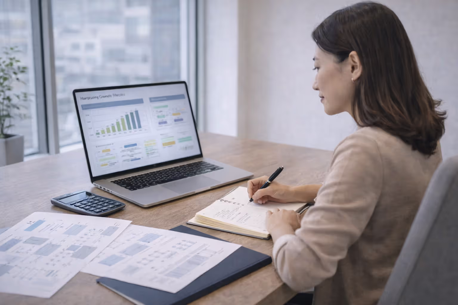 HR professional reviewing workforce growth data and HR process planning