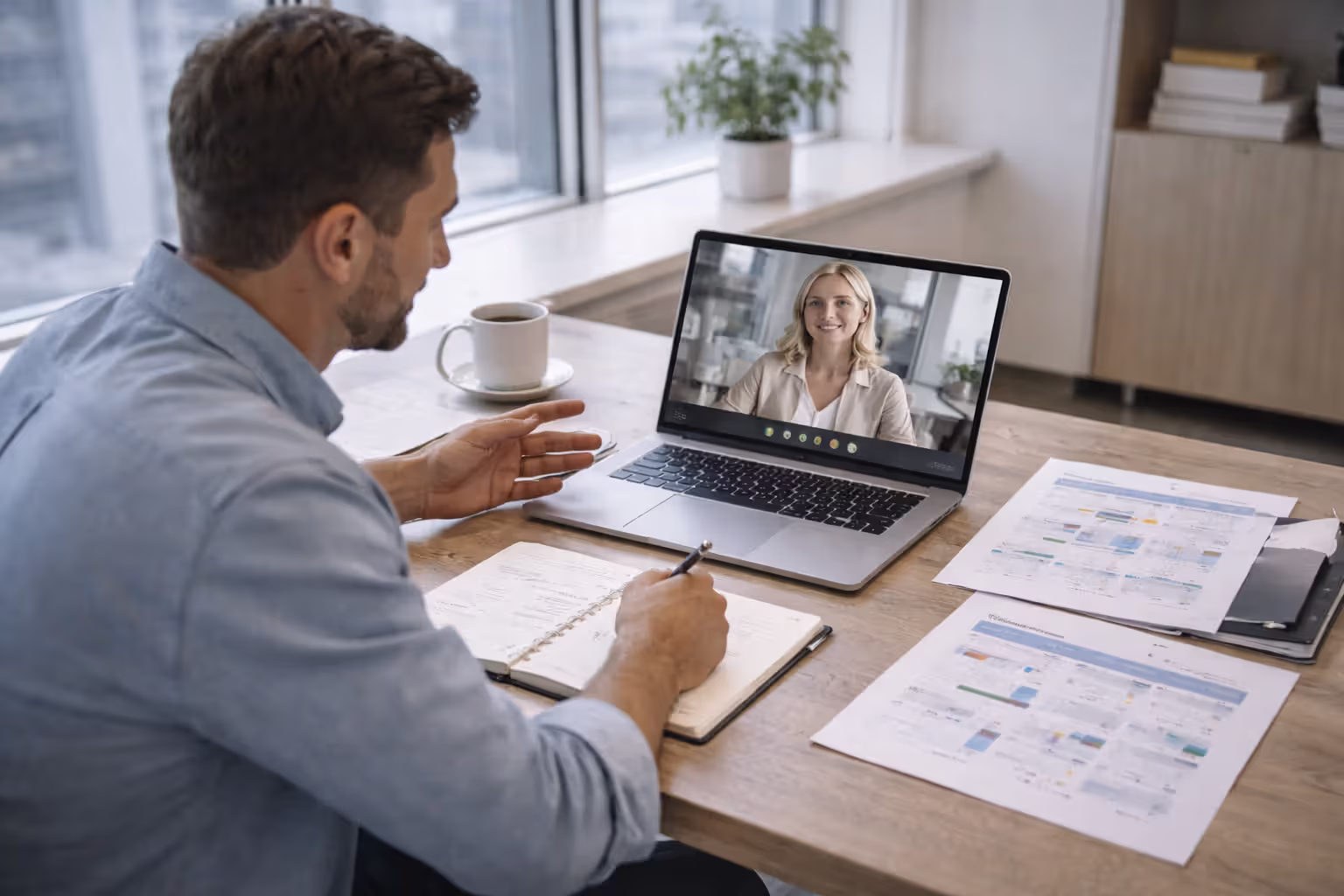 Business owner meeting remotely with a fractional HR executive