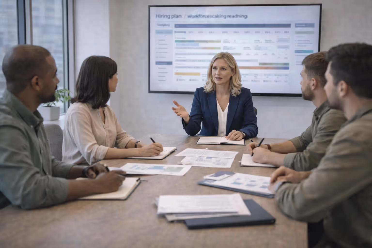 Fractional HR leader presenting a workforce growth plan to managers