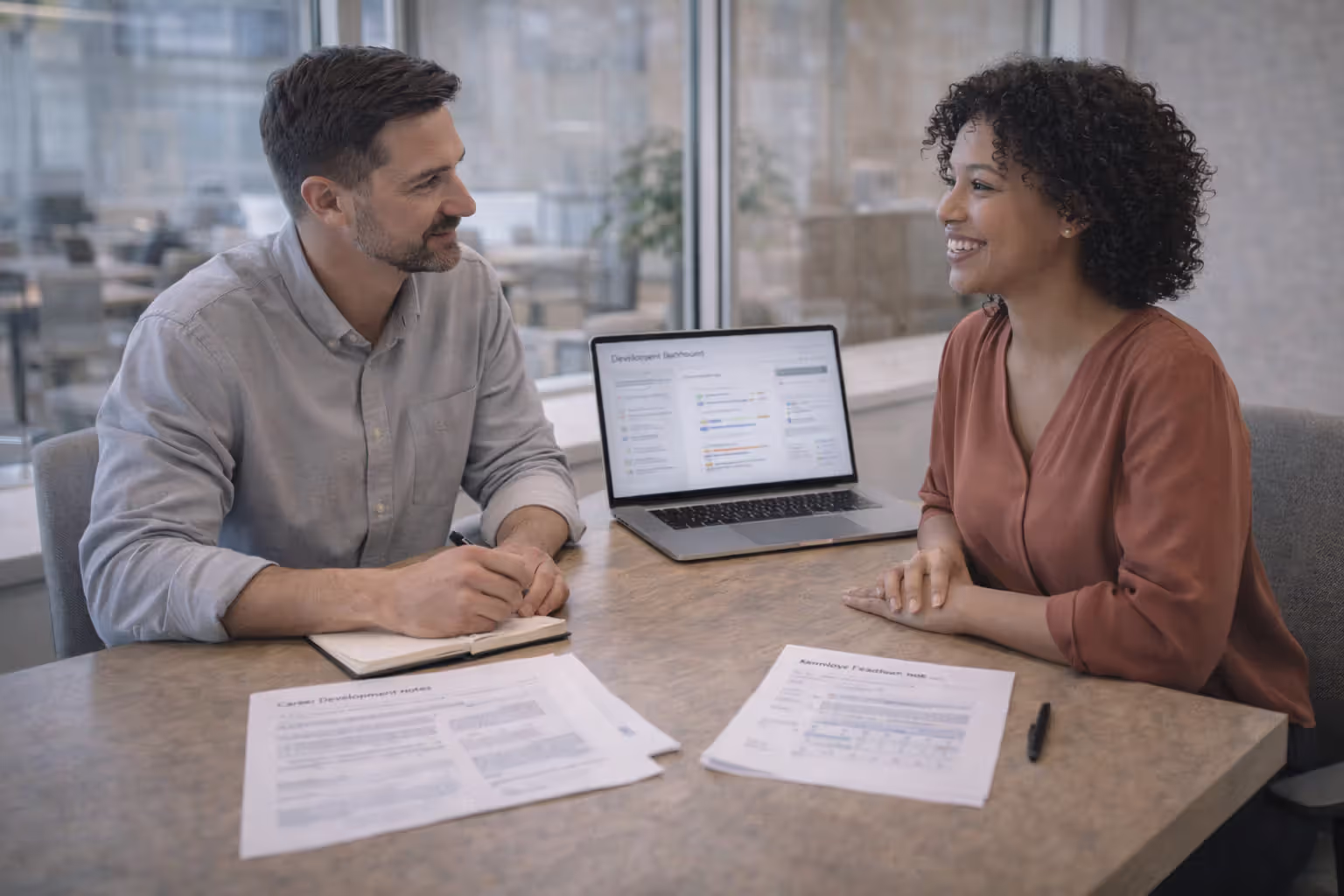 Manager conducting a stay interview with an employee