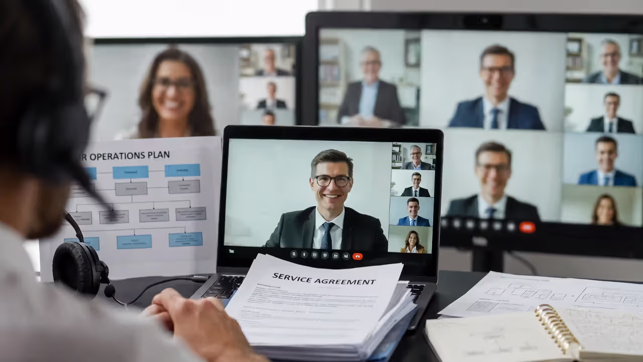 Internal HR team member meeting with an external HR consultant to review HR operations and outsourcing plans